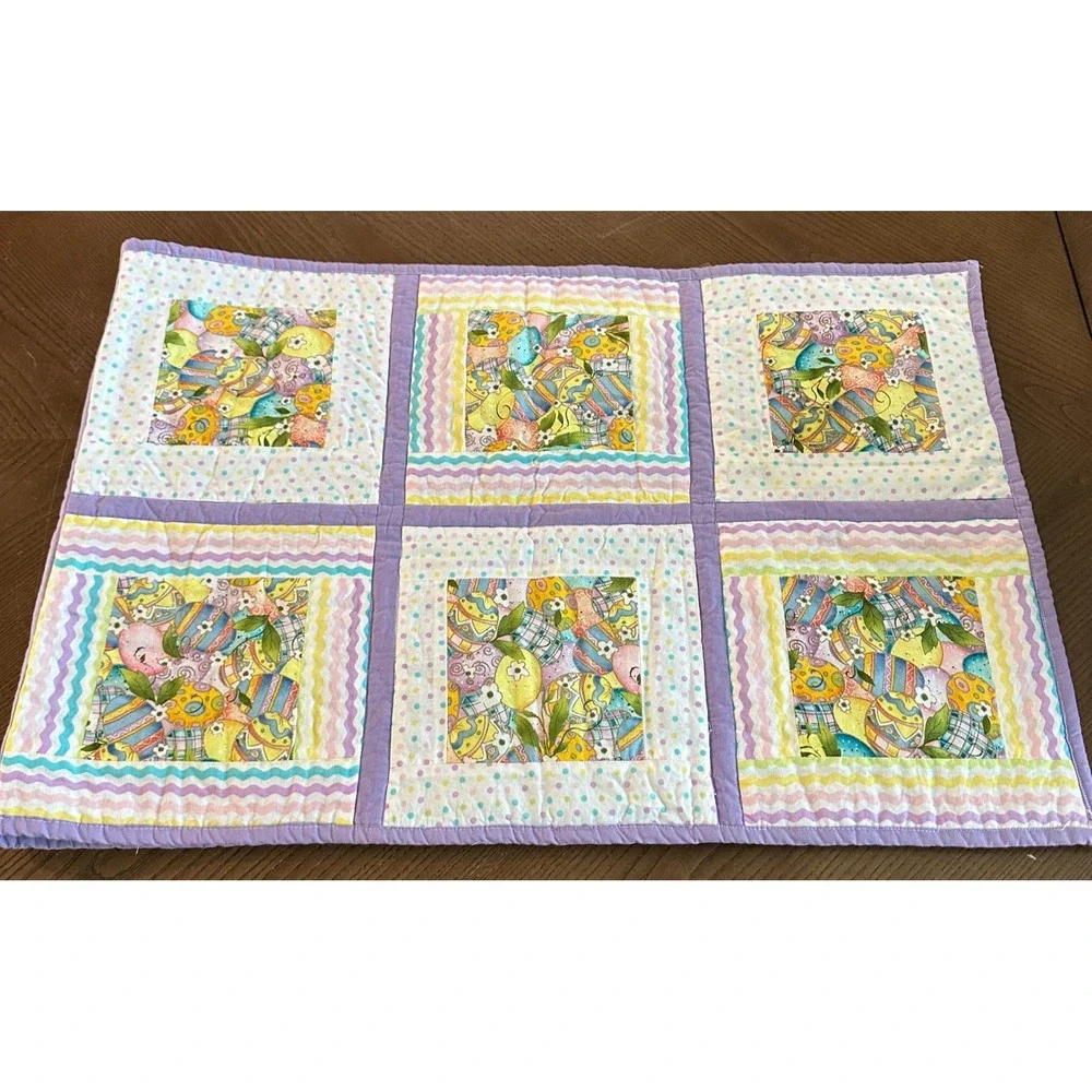 Handmade Quilted Table Runner Easter Eggs Spring Easter Patchwork 18'' x 56''‎